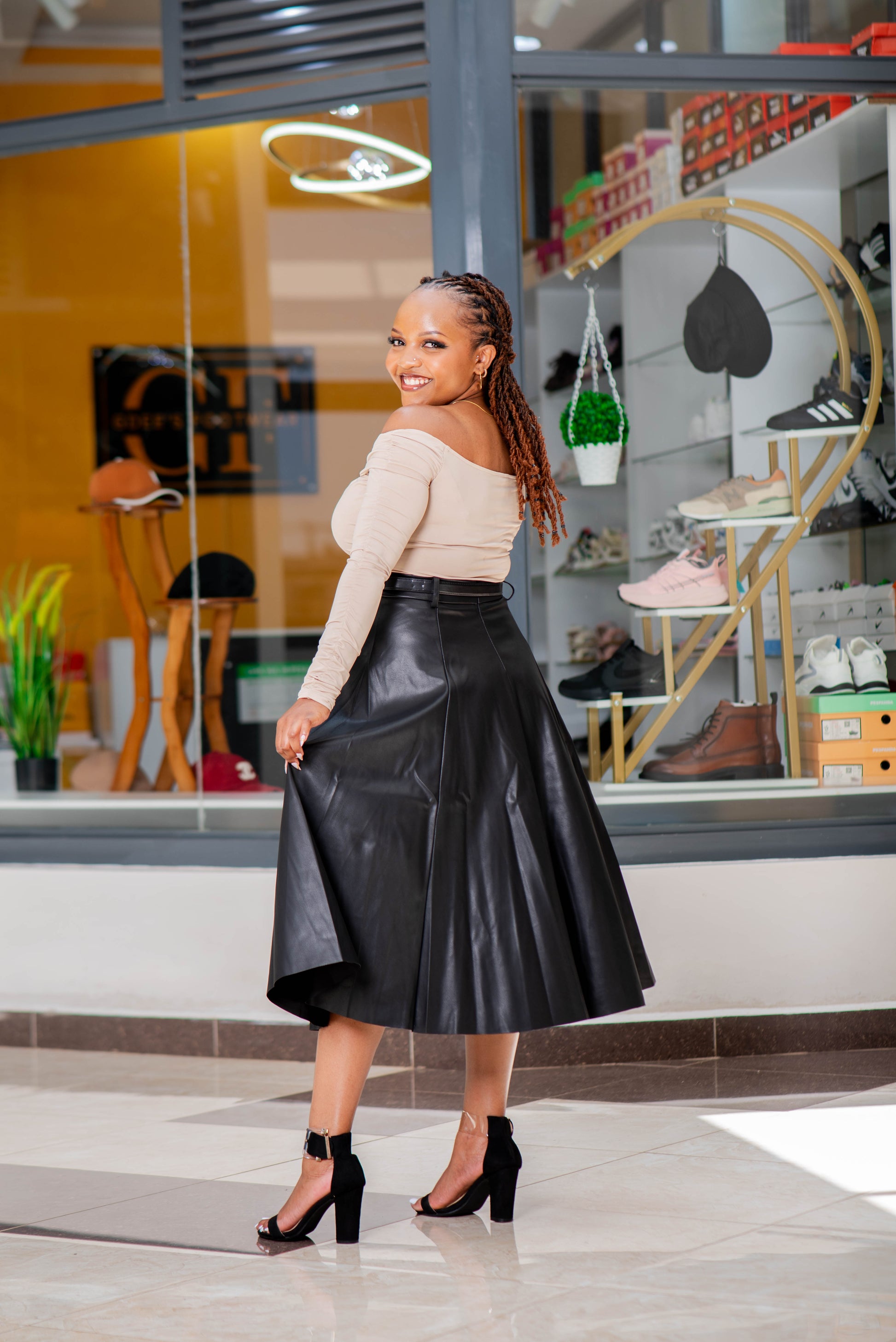 A-LINE LEATHER SKIRT
